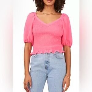 1. State Women’s size Large puff sleeve V neck smocked top in juneberry NWT